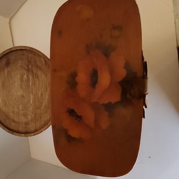 A Vtg. Decoupage Original Floral Weaved Wooden Bag Purse 8 1/2"×11"×4 Basket - Picture 5 of 6